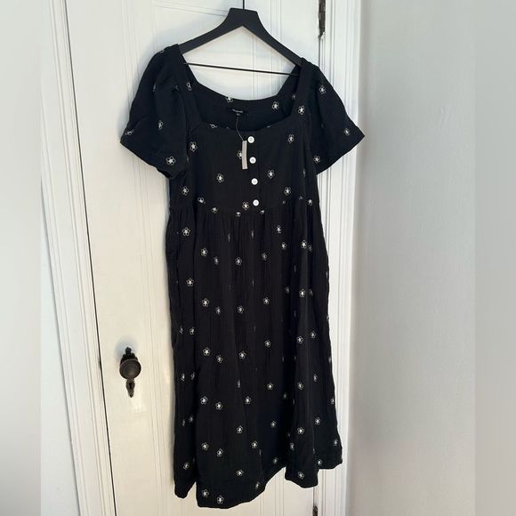 Madewell Daisy Embroidered Square Neck Lightspun Midi Dress Nedium - Picture 3 of 6
